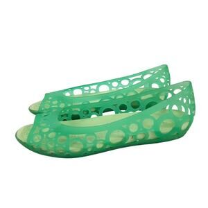 Crocs Adrina Gel Ballet Flats Peep Toe Green Womens 7 Laser Cut Jelly Water Shoe